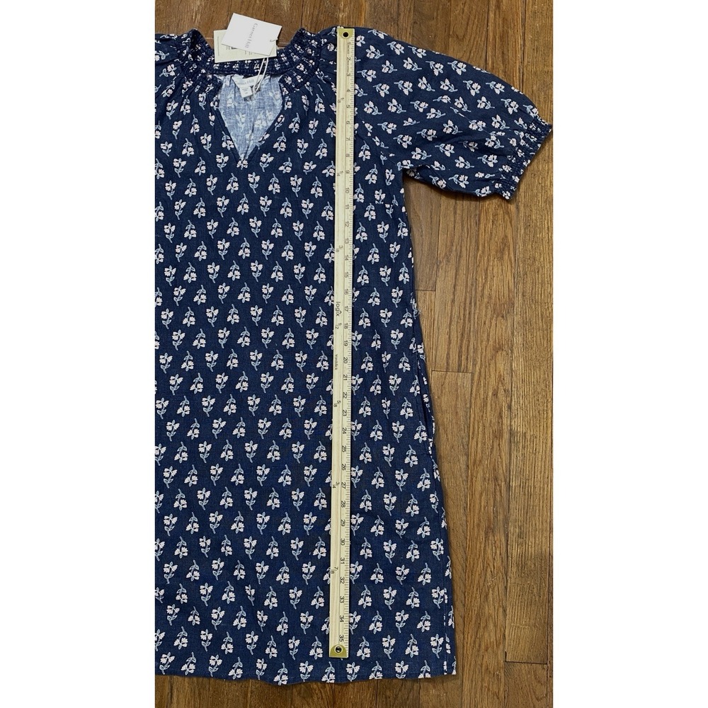 NWT Garnet‎ Hill Women's 100% Linen Floral Shift Dress Size 10 Navy Puff Sleeve - Picture 5 of 9